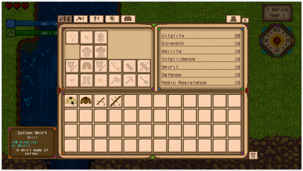 Game de RPG - Interface de equipamentos